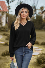 V-Neck Dropped Shoulder Blouse Black Woman Blouses