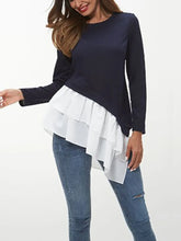 Ivy Lane Tiered Contrast Round Neck Long Sleeve T-Shirt Black