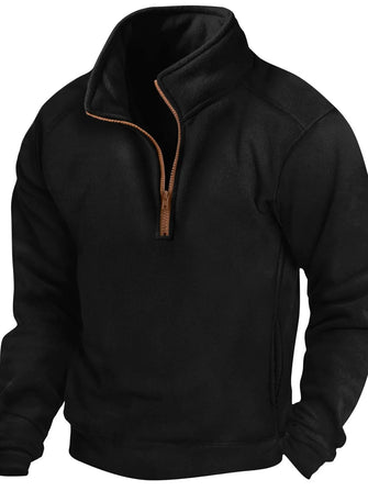 Men's Full Size Half Zip Long Sleeve Sweatshirt Plus Size Black