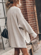 Openwork Round Neck Long Sleeve Slit Sweater Sweater Pullovers