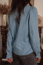 Button Up Long Sleeve Denim Top Woman Tops