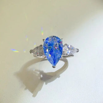 2 Carat 925 Sterling Silver Moissanite Teardrop Shape Ring Silver Rings