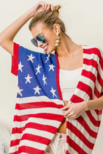 Bibi American Flag Low Gauge Knit Open Front Cardigan with Stars