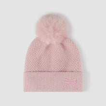 Thermal Bow Knit Hat with Pompom Pink One Size
