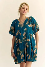 Davi & Dani Floral Print Short Bell Sleeve Pleated Mini Dress Casual Dresses