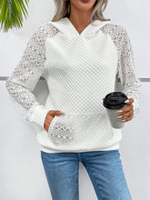 Lace Openwork Kangaroo Pocket Hoodie Woman Sweatshirts