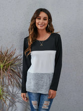 Color Block Round Neck Long Sleeve T-Shirt White