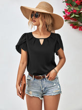 Cutout Round Neck Petal Sleeve Blouse Black Woman Blouses