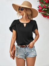 Cutout Round Neck Petal Sleeve Blouse Black Woman Blouses
