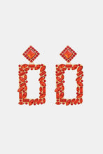 Square Shape Glass Stone Dangle Earrings Red One Size