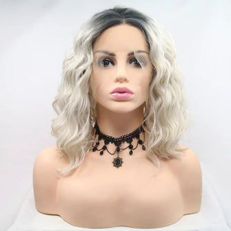 13*3" Lace Front Wigs Synthetic Mid-length Wavy 12" 130% Density Black White One Size