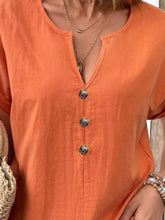 Full Size Notched Short Sleeve Top Plus Size