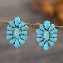Flower Shape Artificial Turquoise Earrings Silver One Size