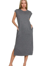 Zenana French Terry Sleeveless Round Neck Midi Dress BLACK Casual Dresses