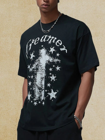 Men's Graphic Round Neck Half Sleeve T-Shirt Black