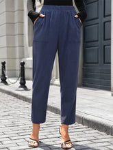 Elastic Waist Pants with Pockets Navy