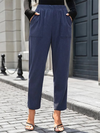 Elastic Waist Pants with Pockets Navy
