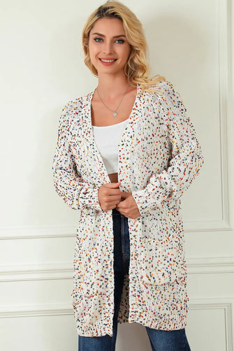 Heathered Open Front Long Sleeve Cardigan Multicolor