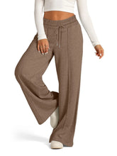 Brown full size drawstring relaxed fit wide leg pants with elastic waistband and plus size wide leg style