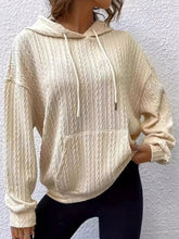 Drawstring Texture Long Sleeve Hoodie Tan Woman Sweatshirts