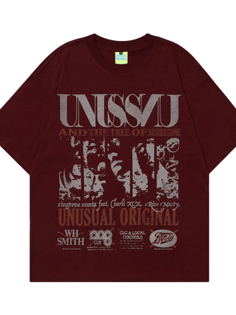 Men's Graphic Round Neck Oversized T-Shirt Red