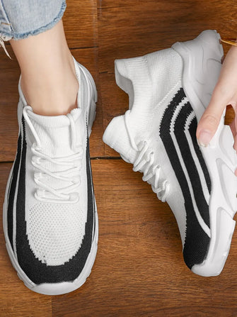Mesh Round Toe Platform Athletic White