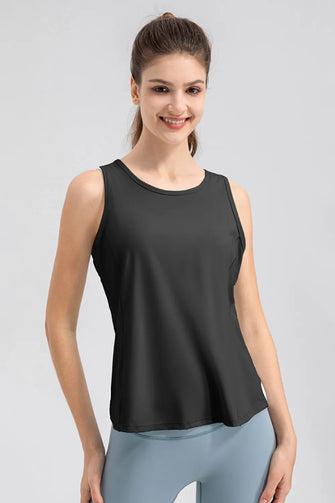 Wide Strap Round Neck Active Tank Black