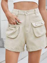 High Waist Cargo Denim Shorts with Multi Pockets
