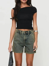 Washed High Rise Denim Shorts Denim Shorts