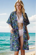 Heimish Full Size Half Sleeve Floral Open Cardigan Plus Size Navy Woman Outerwear