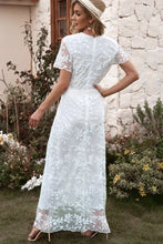 Embroidered Short Sleeve Surplice Neck Maxi Dress Maxi Dresses