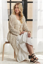 Adora long sleeves maxi dress with crochet detailing and cream crochet elastic cardigan