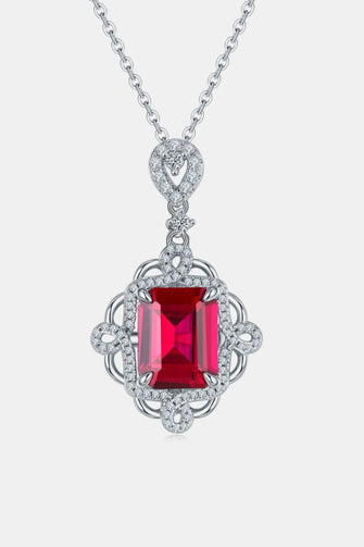 925 Sterling Silver Ruby Pendant Necklace Silver One Size