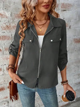 Zip Up Collared Neck Roll-Tab Sleeve Jacket Casual Dresses
