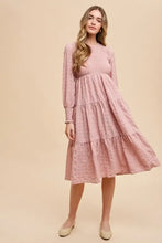Annie Wear Textured Smocking Bodice Tiered Midi Dress MAUVE Casual Dresses