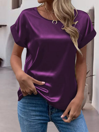 Round Neck Short Sleeve T-Shirt Deep Purple