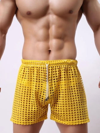 Men's Openwork Drawstring Shorts Gold