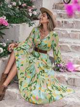 Printed Tie Neck Long Sleeve Maxi Dress Woman Maxi Dress