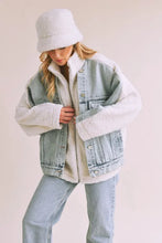 Aemi + Co Denim Washed Drop Shoulder Sherpa Fake Two Pieces Jacket