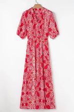 Paisley Print Side Slit Puff Sleeve High Waist Maxi Dress Casual Dresses
