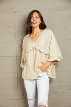 Ruffled V-Neck Half Sleeve Blouse Beige Woman Blouses