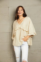 Ruffled V-Neck Half Sleeve Blouse Beige Woman Blouses