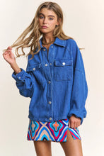 J.NNA Snap Down Long Sleeve Denim Shacket Dark Denim