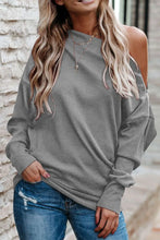 Single Shoulder Long Sleeve Sweatshirt with Zip Gray