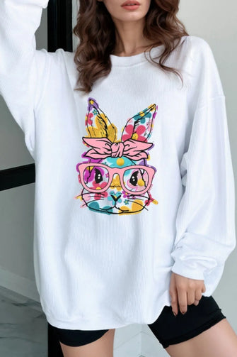 Bunny Graphic Round Neck Sweatshirt White