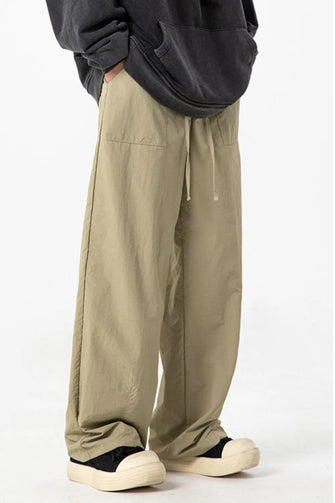 Men's Full Size Drawstring Pants with Pockets Plus Size Khaki