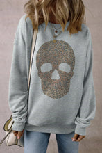 Skull Round Neck Long Sleeve Sweatshirt Gray Woman Sweatshirts