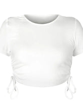 Round Neck Short Sleeve Drawstring Tee Woman T Shirts