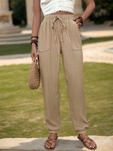 Perfee Textured High Waist Joggers Tan