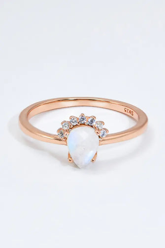 18K Rose Gold-Plated Pear Shape Natural Moonstone Ring Rose Gold Rings